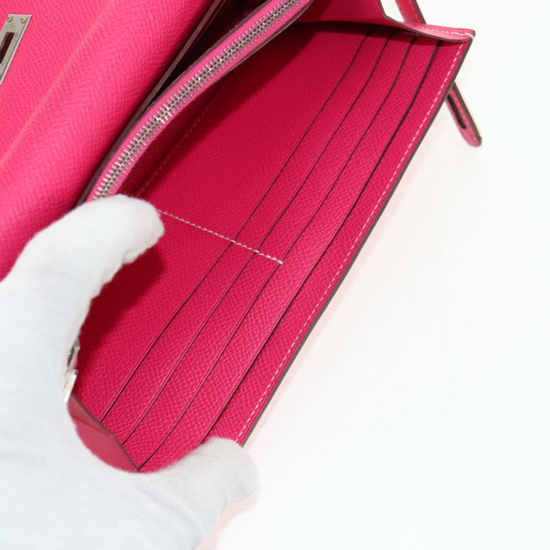 【日本直送】愛馬仕 Kelly 長皮夾，粉紅色銀色真皮，正品 141187M-22