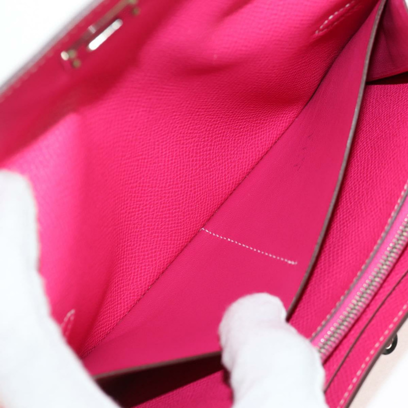 【日本直送】愛馬仕 Kelly 長皮夾，粉紅色銀色真皮，正品 141187M-26