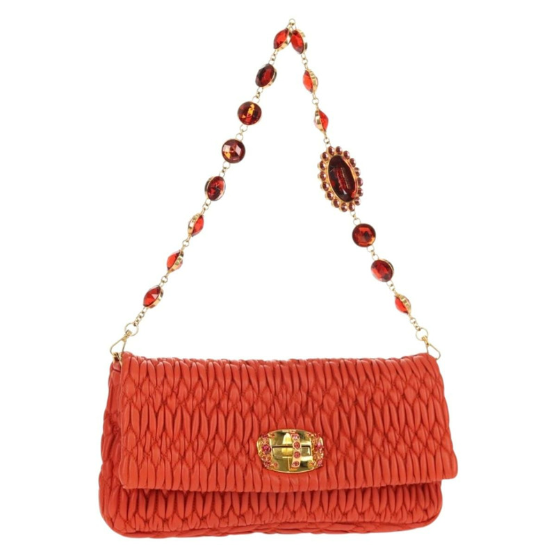 【日本直送】Miu Miu Matelasse Bijoux 單肩包 皮革 橙色 金 正品 yk19711V-0