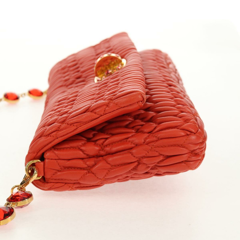 【日本直送】Miu Miu Matelasse Bijoux 單肩包 皮革 橙色 金 正品 yk19711V-3