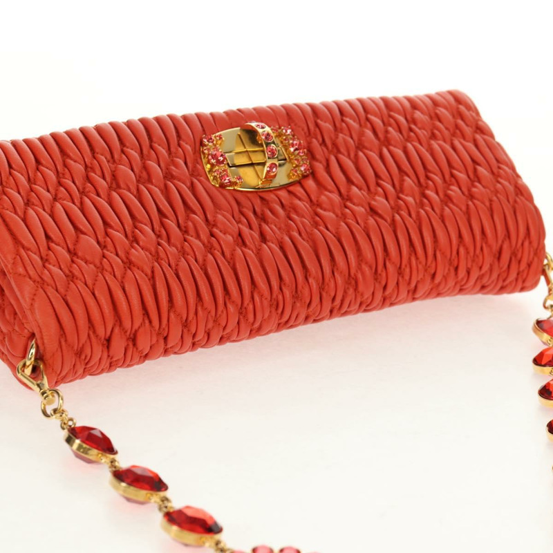 【日本直送】Miu Miu Matelasse Bijoux 單肩包 皮革 橙色 金 正品 yk19711V-5