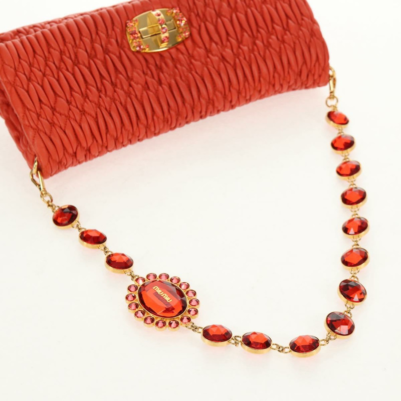 【日本直送】Miu Miu Matelasse Bijoux 單肩包 皮革 橙色 金 正品 yk19711V-6
