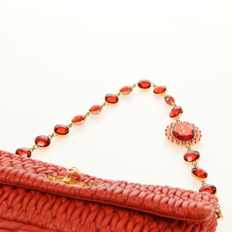 【日本直送】Miu Miu Matelasse Bijoux 單肩包 皮革 橙色 金 正品 yk19711V-15
