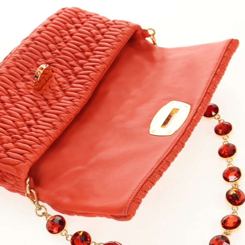 【日本直送】Miu Miu Matelasse Bijoux 單肩包 皮革 橙色 金 正品 yk19711V-22