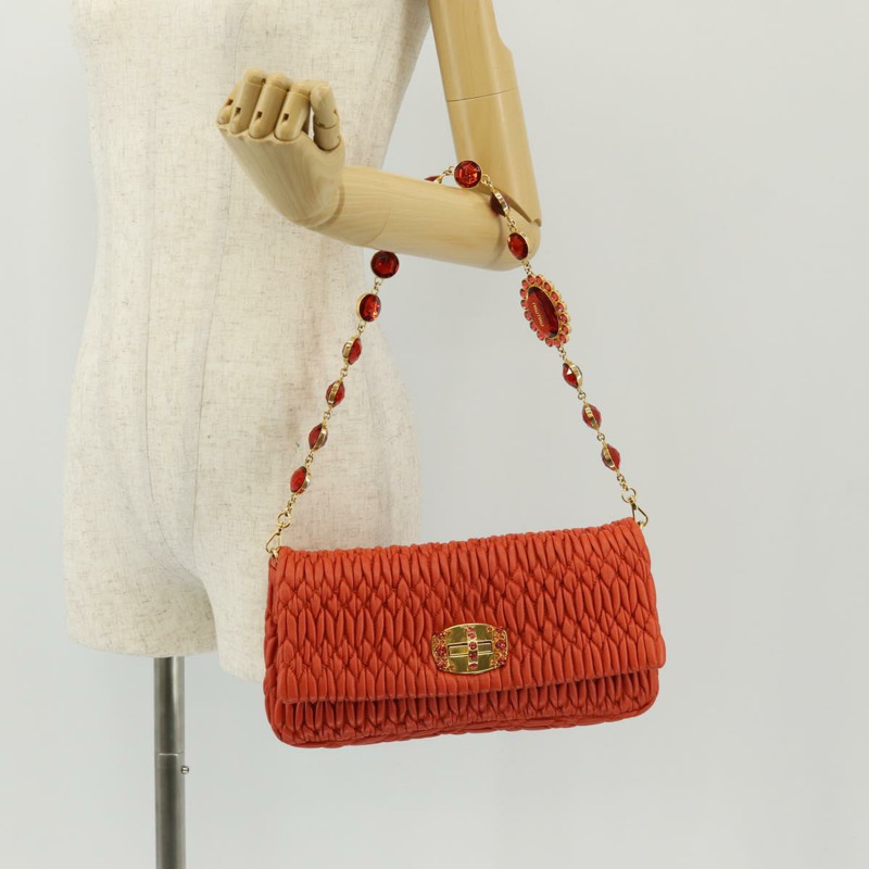 【日本直送】Miu Miu Matelasse Bijoux 單肩包 皮革 橙色 金 正品 yk19711V-27
