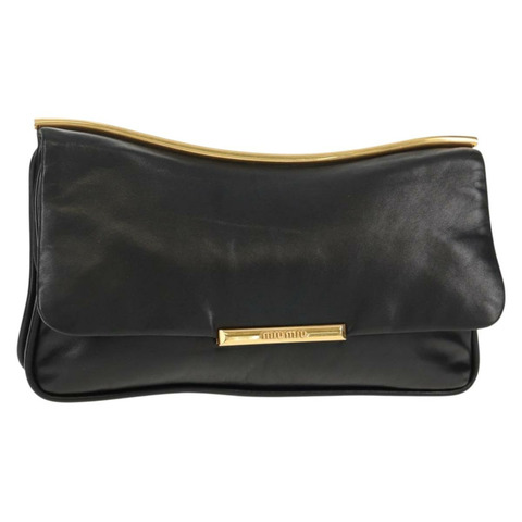 Miu Miu 黑色金色真皮手拿包，正品 yk19716V