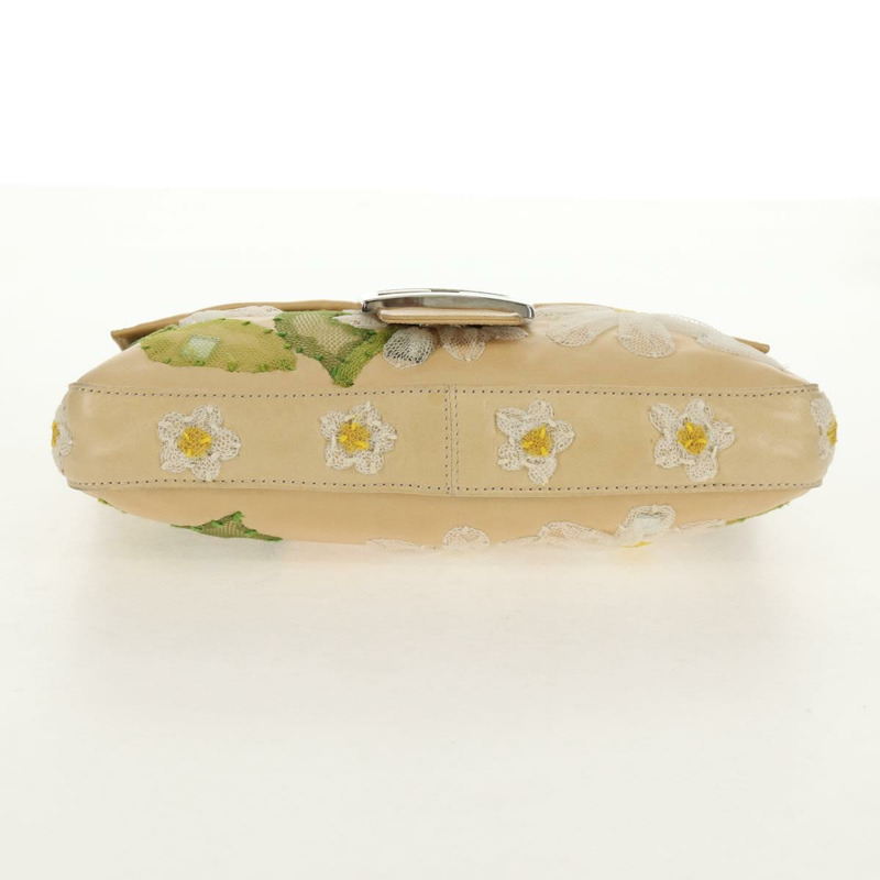 【日本直送】FENDI Flower Mamma Baguette 單肩包，皮革，米色/銀色，正品 yk19724V-5
