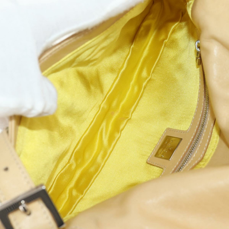 【日本直送】FENDI Flower Mamma Baguette 單肩包，皮革，米色/銀色，正品 yk19724V-9