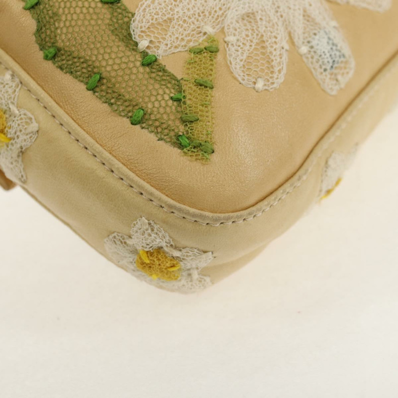 【日本直送】FENDI Flower Mamma Baguette 單肩包，皮革，米色/銀色，正品 yk19724V-16