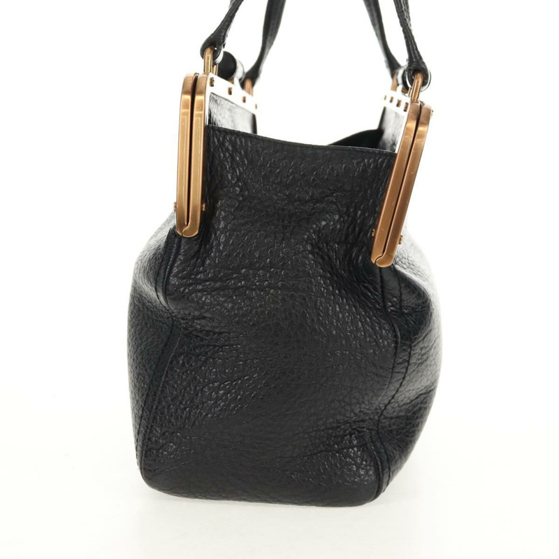 【日本直送】PRADA Gamaguchi 手提包 皮革 黑色 金色 正品 yk19666V-2