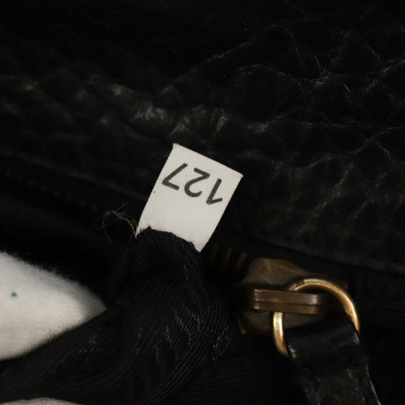 【日本直送】PRADA Gamaguchi 手提包 皮革 黑色 金色 正品 yk19666V-10