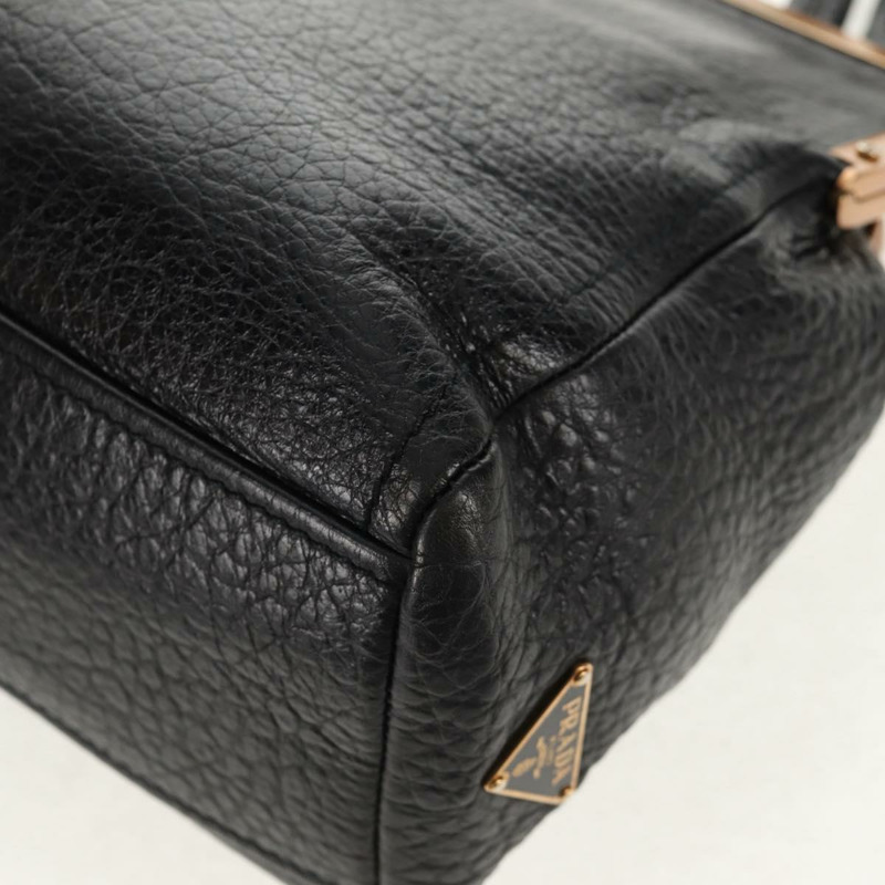 【日本直送】PRADA Gamaguchi 手提包 皮革 黑色 金色 正品 yk19666V-17