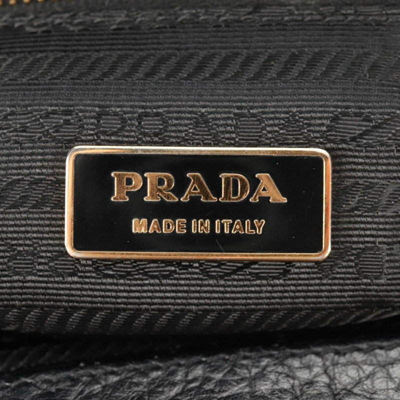 【日本直送】PRADA Gamaguchi 手提包 皮革 黑色 金色 正品 yk19666V-19
