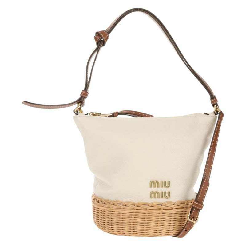 【日本直送】Miu Miu 拉菲草編織白色金色單肩包 正品 129783M-0