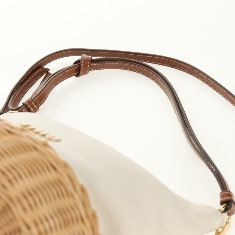 【日本直送】Miu Miu 拉菲草編織白色金色單肩包 正品 129783M-13