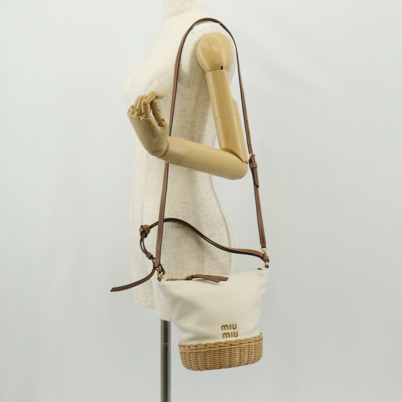 【日本直送】Miu Miu 拉菲草編織白色金色單肩包 正品 129783M-24