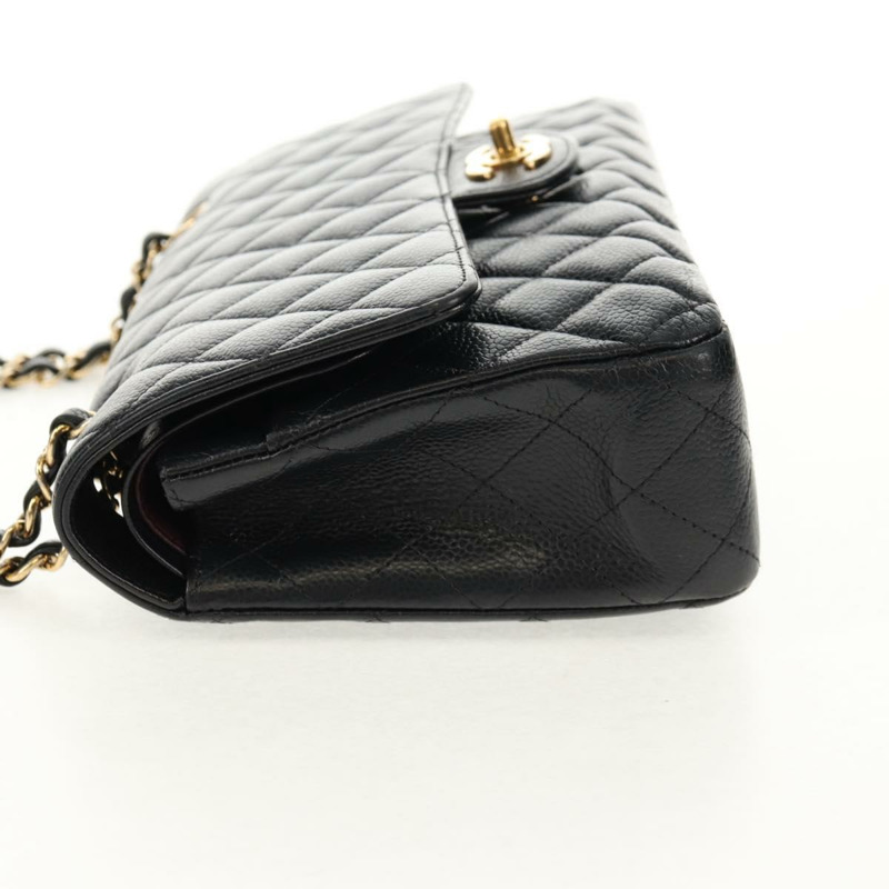 【日本直送】香奈兒 Matelasse 25 雙蓋鏈條包，魚子醬紋皮革，黑色，金色雙C標誌，正品編號 141138M-2