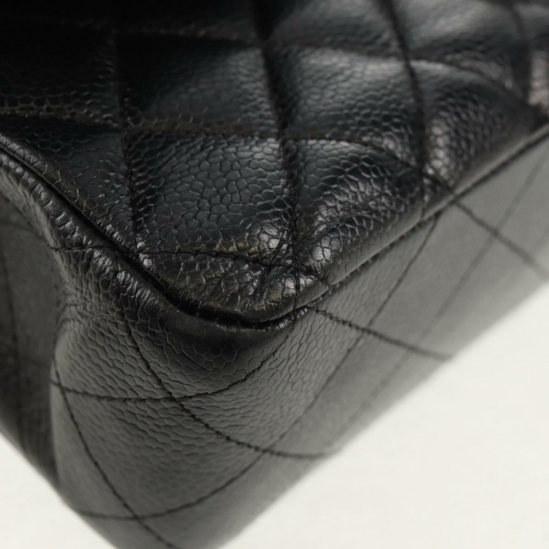 【日本直送】香奈兒 Matelasse 25 雙蓋鏈條包，魚子醬紋皮革，黑色，金色雙C標誌，正品編號 141138M-14