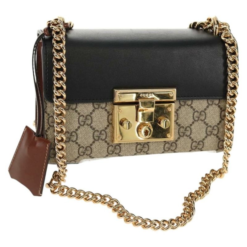 【日本直送】GUCCI GG Supreme 鏈條單肩包 PVC 米色 金色 409487 正品 148528M-0