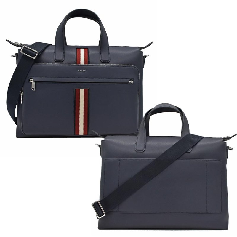 【門市全新現貨】BALLY HAIES 皮革黑白織帶拉鍊手提包公事包斜背包筆電包(附原廠防塵袋)-0