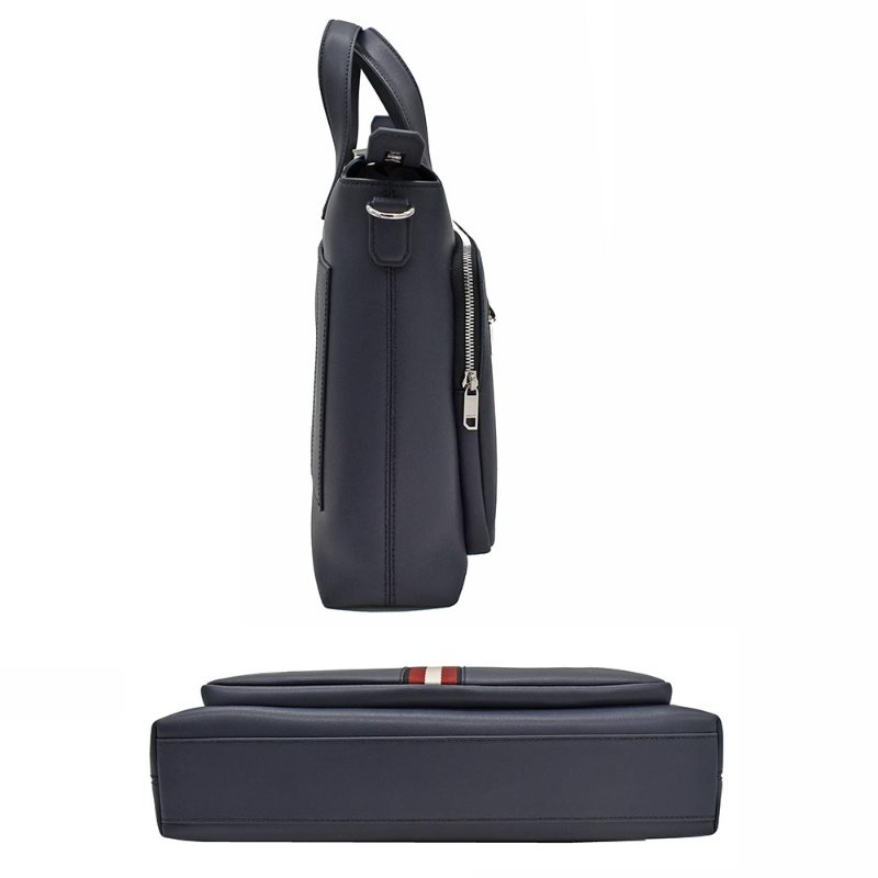 【門市全新現貨】BALLY HAIES 皮革黑白織帶拉鍊手提包公事包斜背包筆電包(附原廠防塵袋)-2