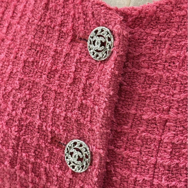 CHANEL 22S玫紅色粗花呢無袖馬甲連衣裙 36碼-3