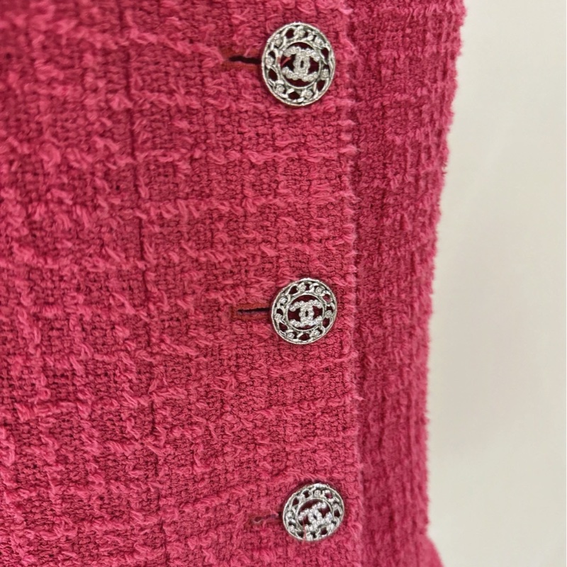 CHANEL 22S玫紅色粗花呢無袖馬甲連衣裙 36碼-5