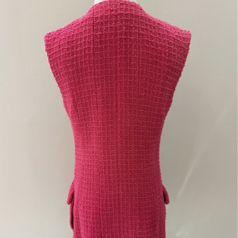 CHANEL 22S玫紅色粗花呢無袖馬甲連衣裙 36碼-6