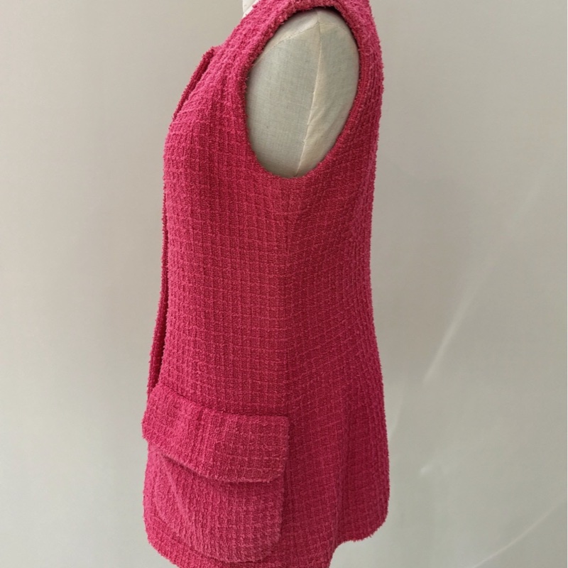 CHANEL 22S玫紅色粗花呢無袖馬甲連衣裙 36碼-8