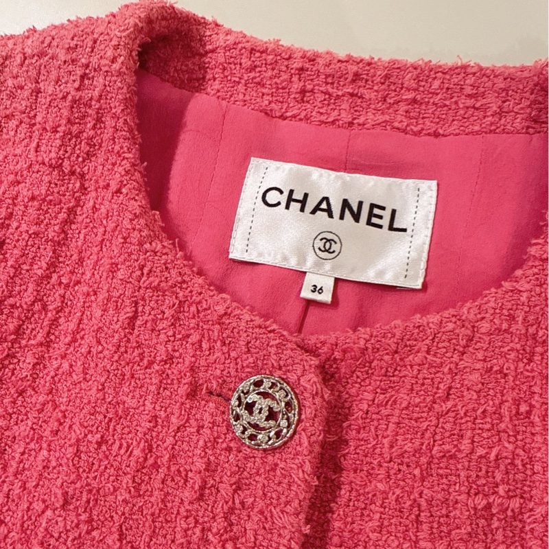 CHANEL 22S玫紅色粗花呢無袖馬甲連衣裙 36碼-9