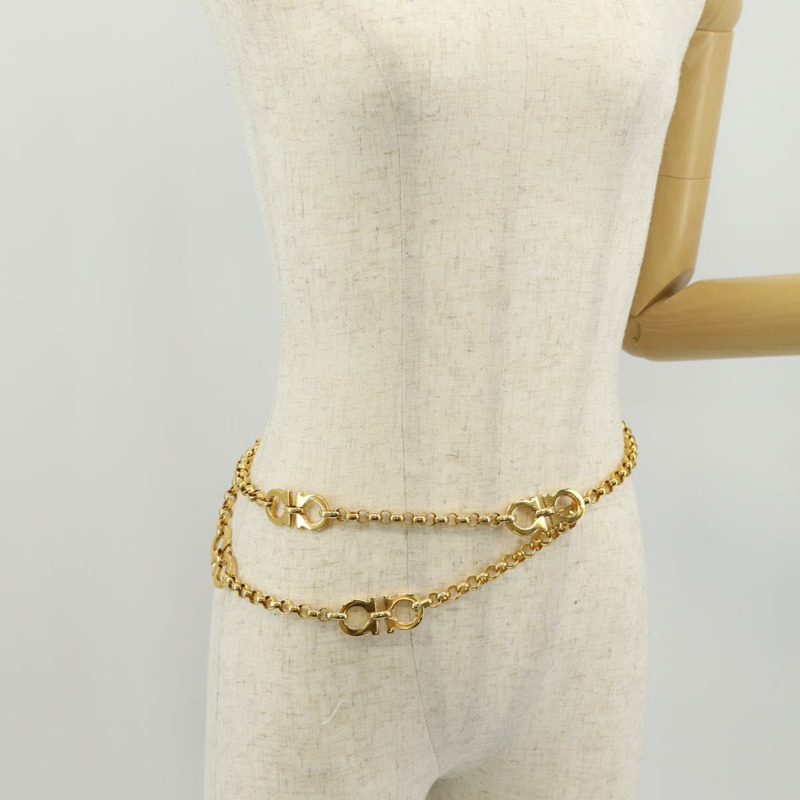 【日本直送】Salvatore Ferragamo Gancini 鏈條腰帶，金屬金色，正品 am9413V-13