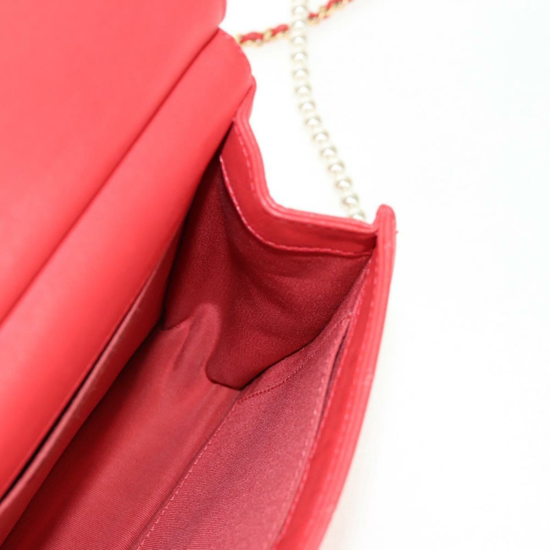 【日本直送】香奈兒鏈絎縫肩背包,小牛皮,兩用款,紅色,金色雙C標誌,正品編號140496M-23