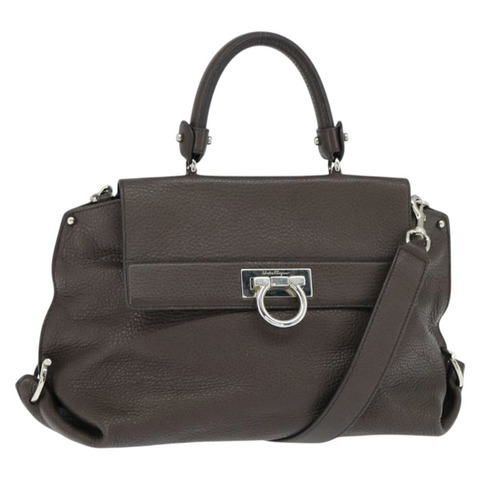 Salvatore Ferragamo Gancini Sophia 皮革雙肩包，深棕色，正品，貨號 130806V