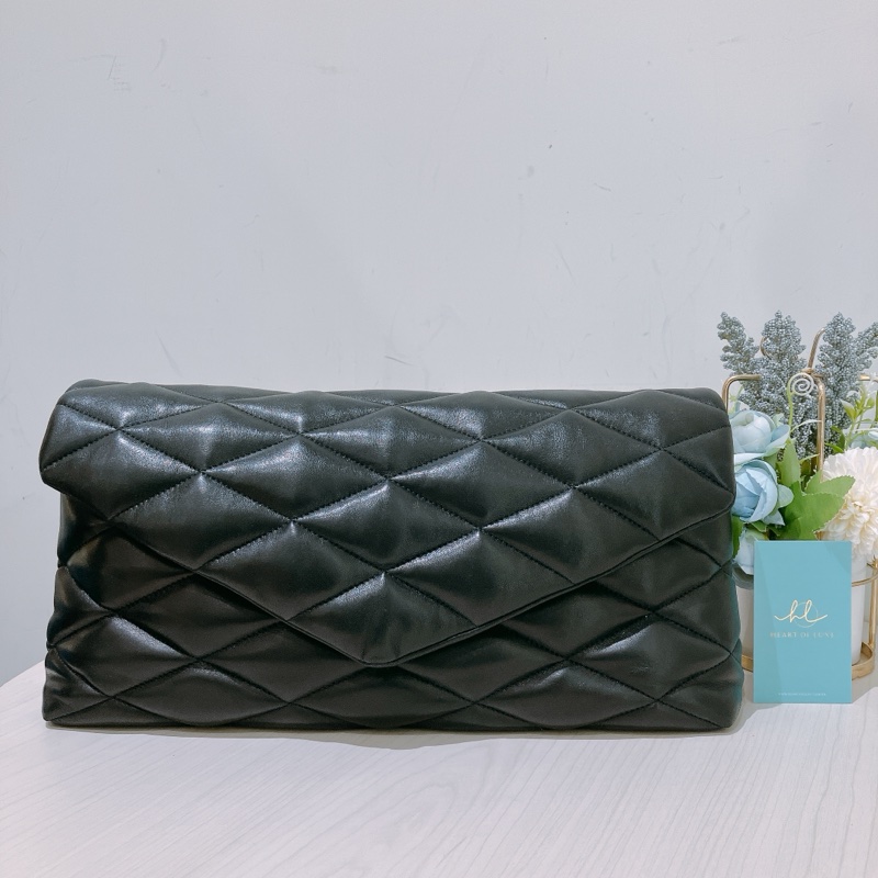 TK1876 Saint Laurent 聖羅蘭黑色菱格紋絎縫皮革手拿包Puffer Envelope Clutch Bag Black In Quilted Lambskin Leather-1