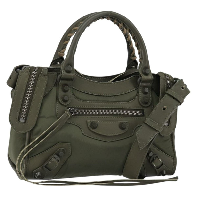 【日本直送】BALENCIAGA 經典迷你都會包 尼龍皮革 兩用 卡其色 300295 Auth am9459V-0