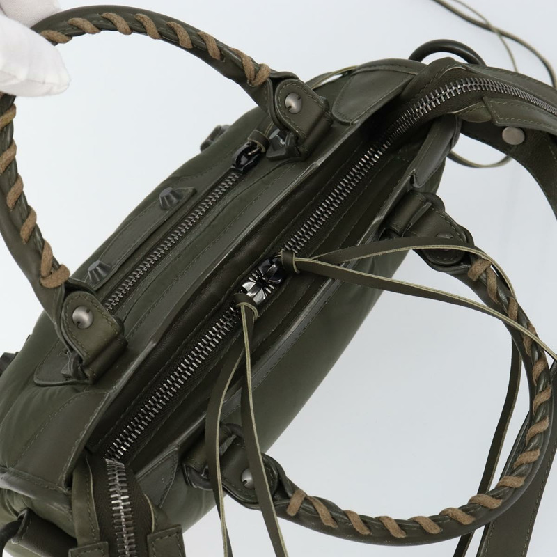 【日本直送】BALENCIAGA 經典迷你都會包 尼龍皮革 兩用 卡其色 300295 Auth am9459V-5