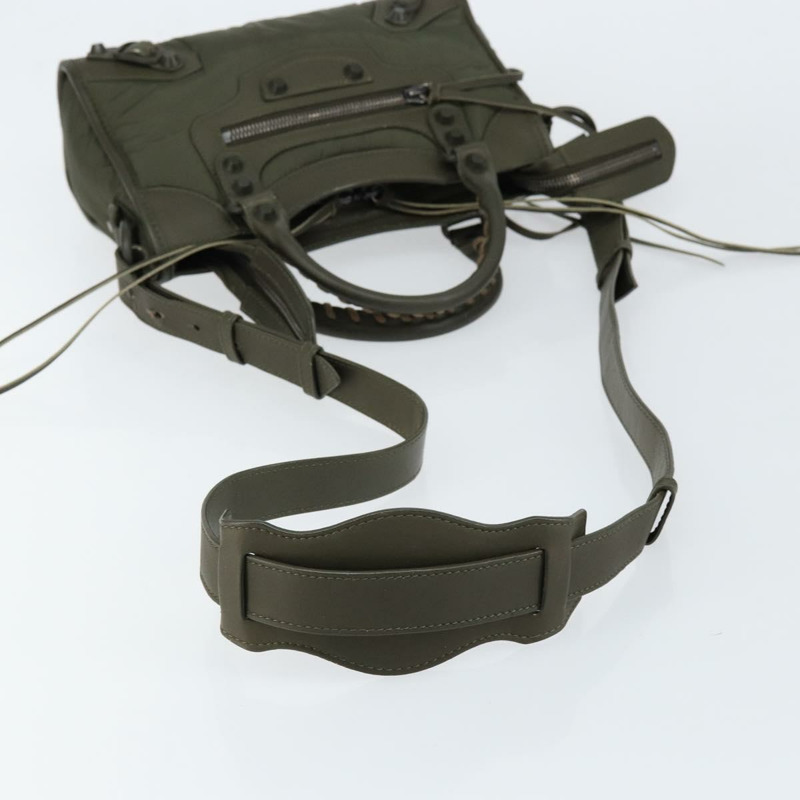 【日本直送】BALENCIAGA 經典迷你都會包 尼龍皮革 兩用 卡其色 300295 Auth am9459V-7