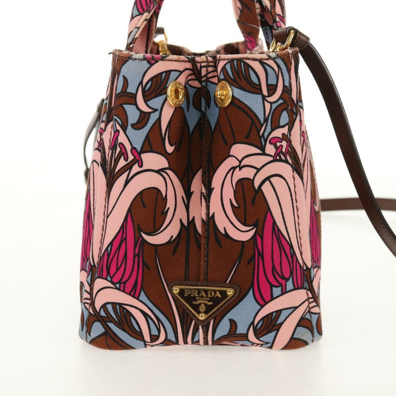【日本直送】PRADA Flower Canapa PM 手袋 帆布 2way 紫金 正品 128519M-3