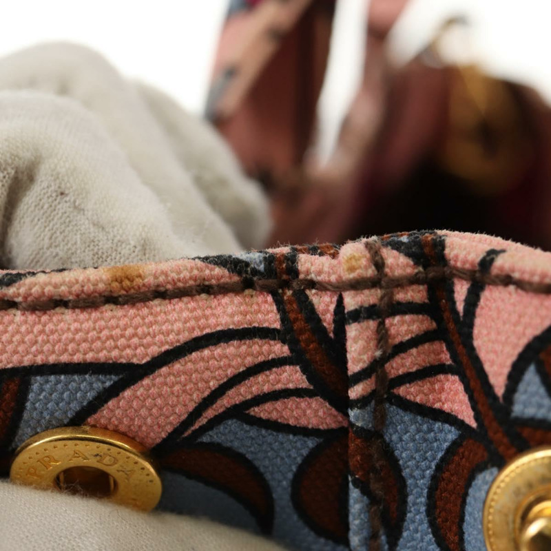 【日本直送】PRADA Flower Canapa PM 手袋 帆布 2way 紫金 正品 128519M-4