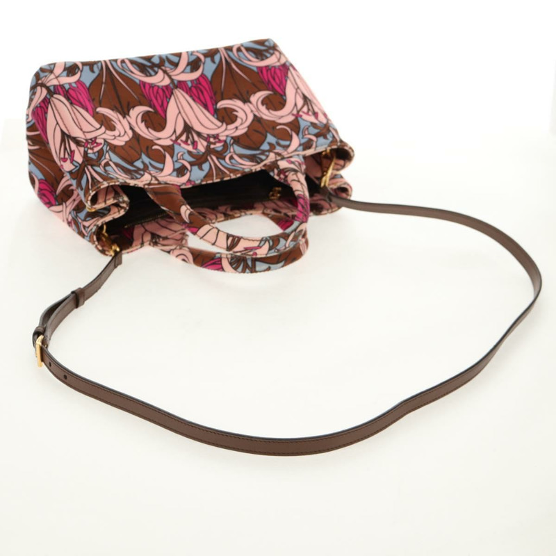 【日本直送】PRADA Flower Canapa PM 手袋 帆布 2way 紫金 正品 128519M-8