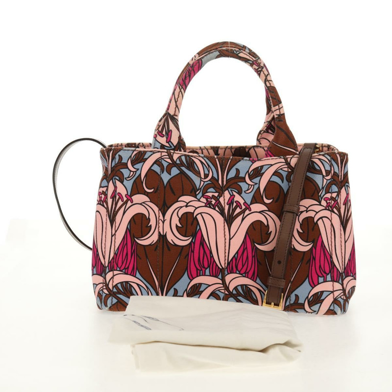 【日本直送】PRADA Flower Canapa PM 手袋 帆布 2way 紫金 正品 128519M-11