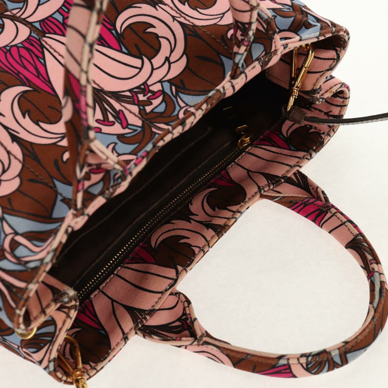 【日本直送】PRADA Flower Canapa PM 手袋 帆布 2way 紫金 正品 128519M-16