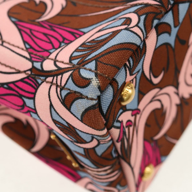 【日本直送】PRADA Flower Canapa PM 手袋 帆布 2way 紫金 正品 128519M-18
