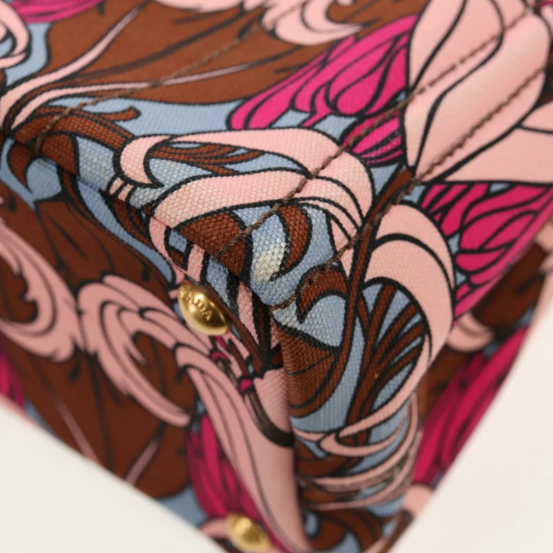 【日本直送】PRADA Flower Canapa PM 手袋 帆布 2way 紫金 正品 128519M-19