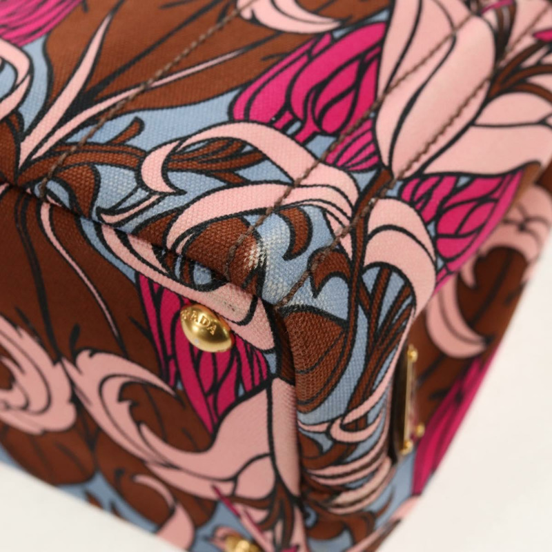 【日本直送】PRADA Flower Canapa PM 手袋 帆布 2way 紫金 正品 128519M-21