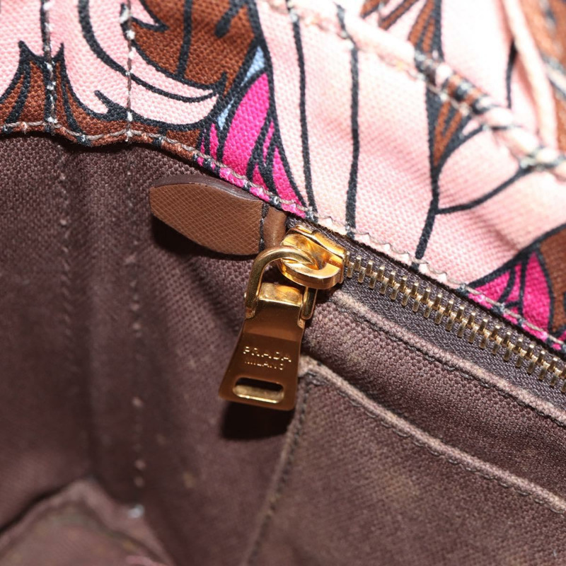 【日本直送】PRADA Flower Canapa PM 手袋 帆布 2way 紫金 正品 128519M-26