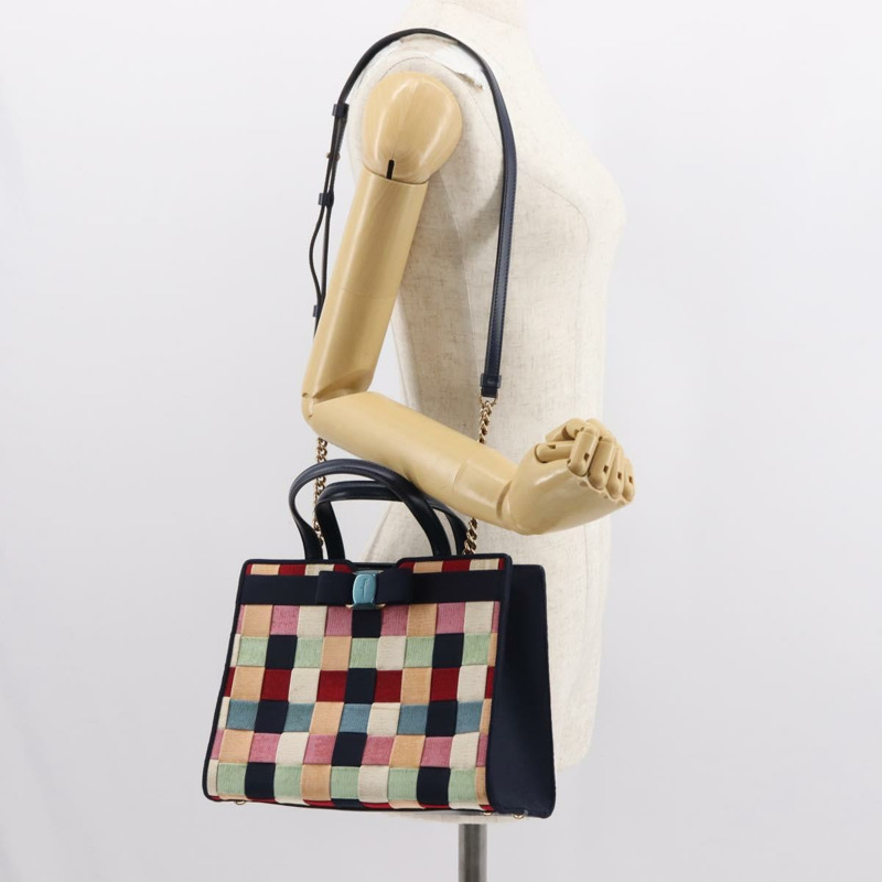 【日本直送】Salvatore Ferragamo 手提包 帆布 2way 多色 金色 Auth 130836V-24