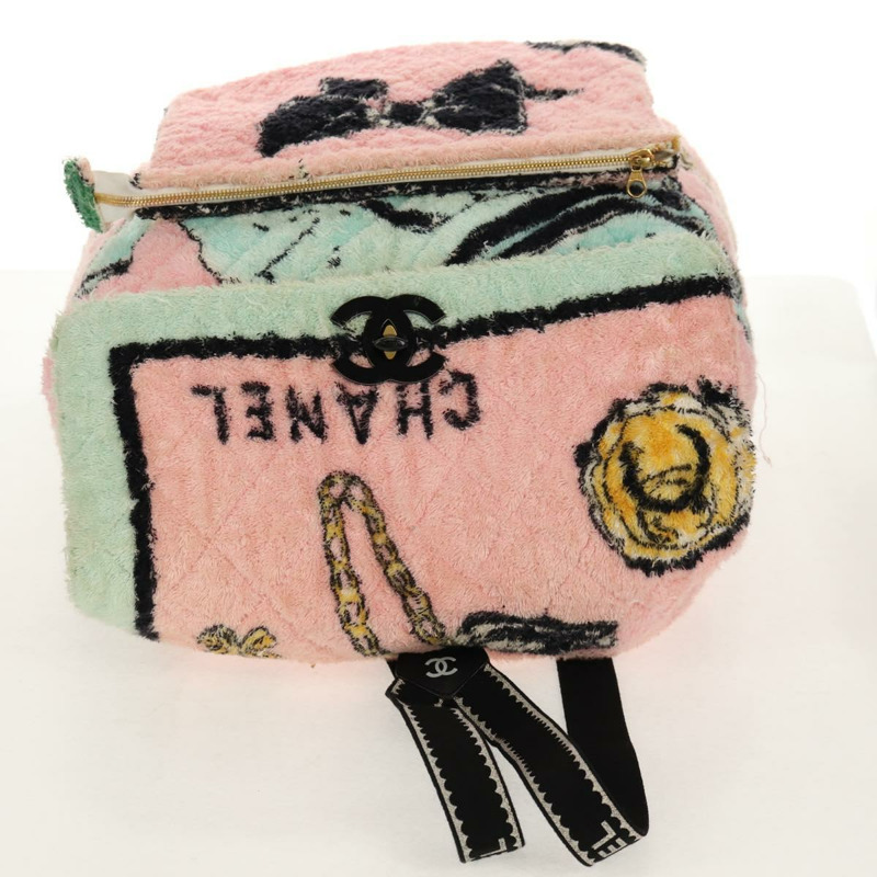 【日本直送】香奈兒 (CHANEL) 絎縫 COCO 標誌雙肩包，粉紅色金色 X 標誌，貨號 138517M-7