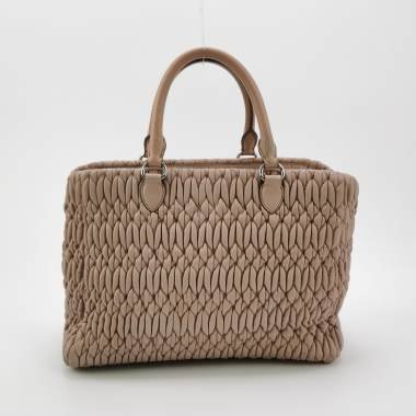 Miu Miu 羊皮純色皺褶字母Logo 肩背包 手提包-2