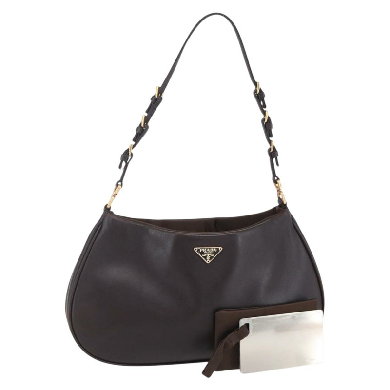 【日本直送】PRADA 配件包 皮革 深棕色 金色 正品 149220V-0